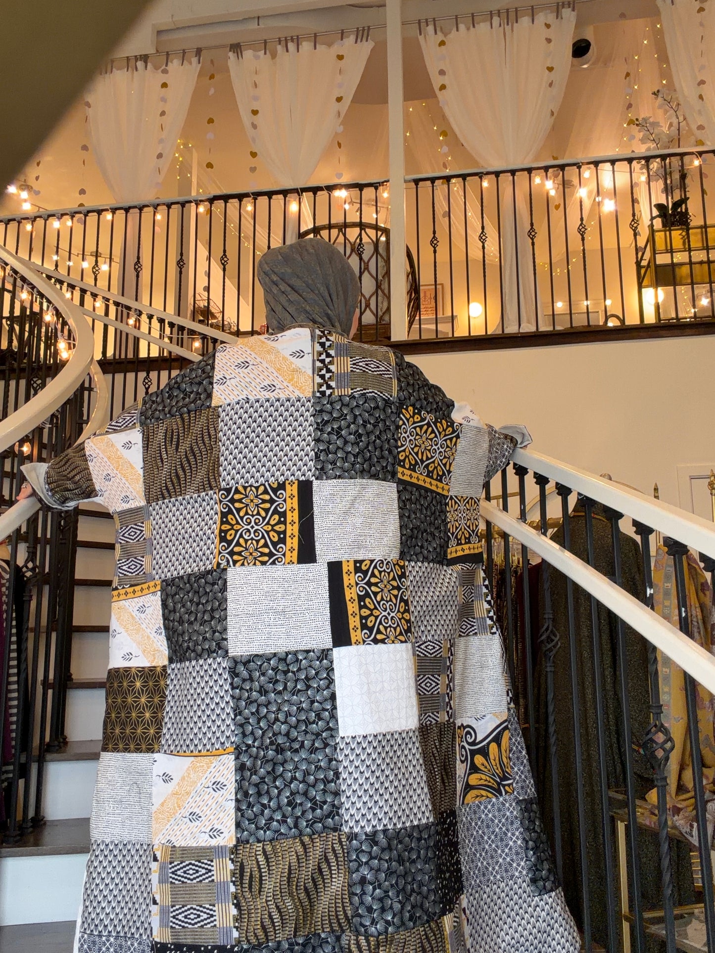 One-of-One | The Power Silhouette Abaya - Black & White Patchwork (Upcycled)
