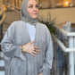 Power Silhouette Abaya - Silver Plush Plisse Velour