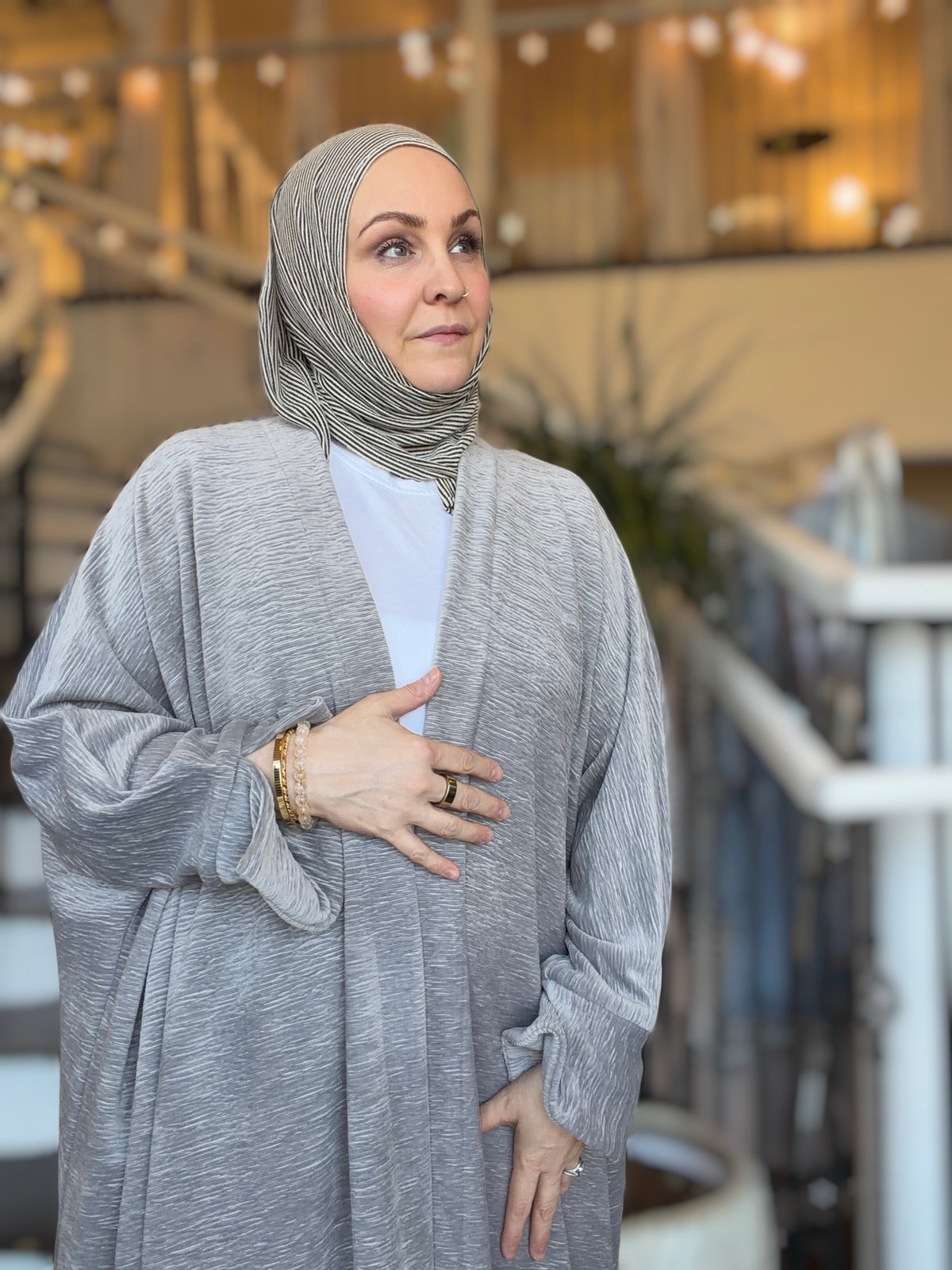 Power Silhouette Abaya - Silver Plush Plisse Velour
