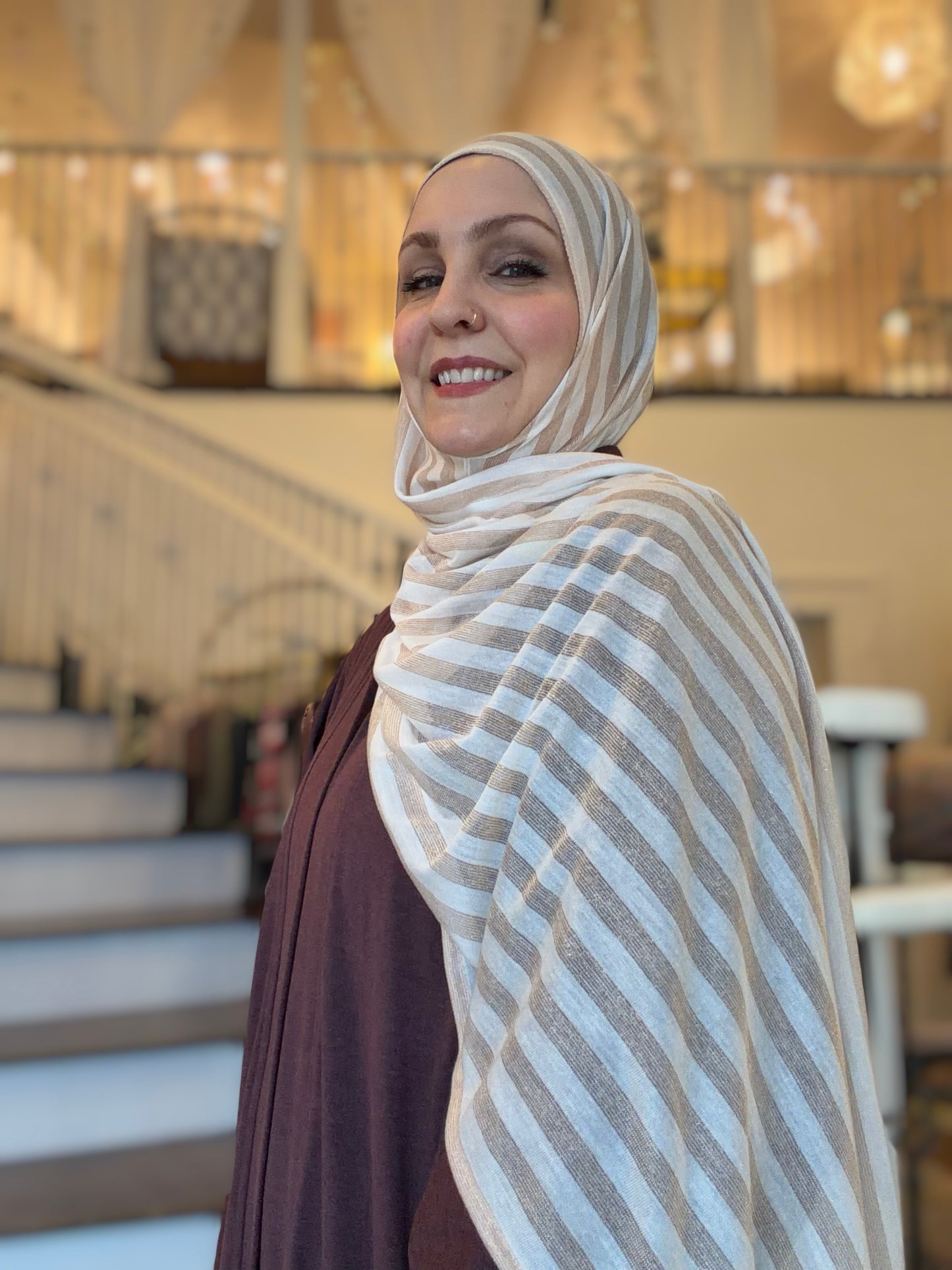 Metallic Tissue Jersey Hijab: Gilden Cream