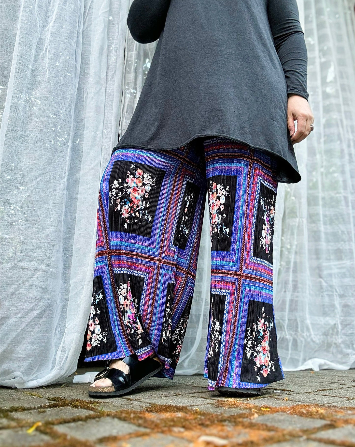 Pleated Palazzo Pant: Floral Bouquet