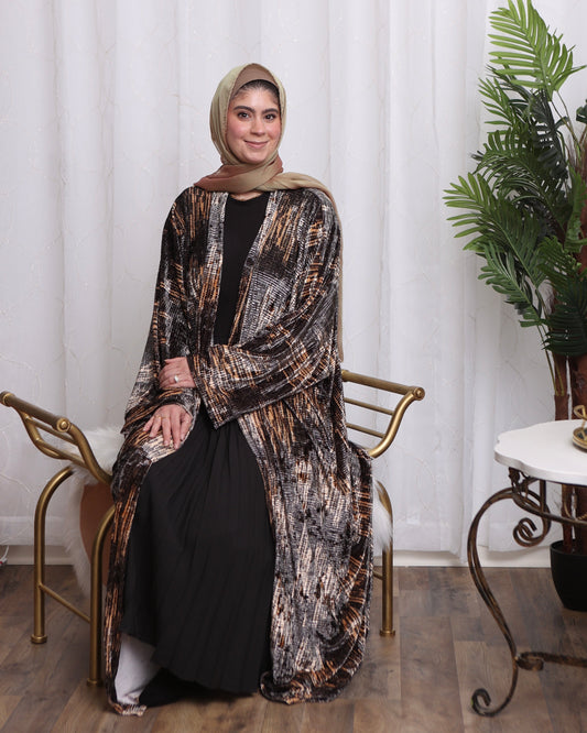 Nour Oversized Abaya - Marbled Pleated Stretch Velvet