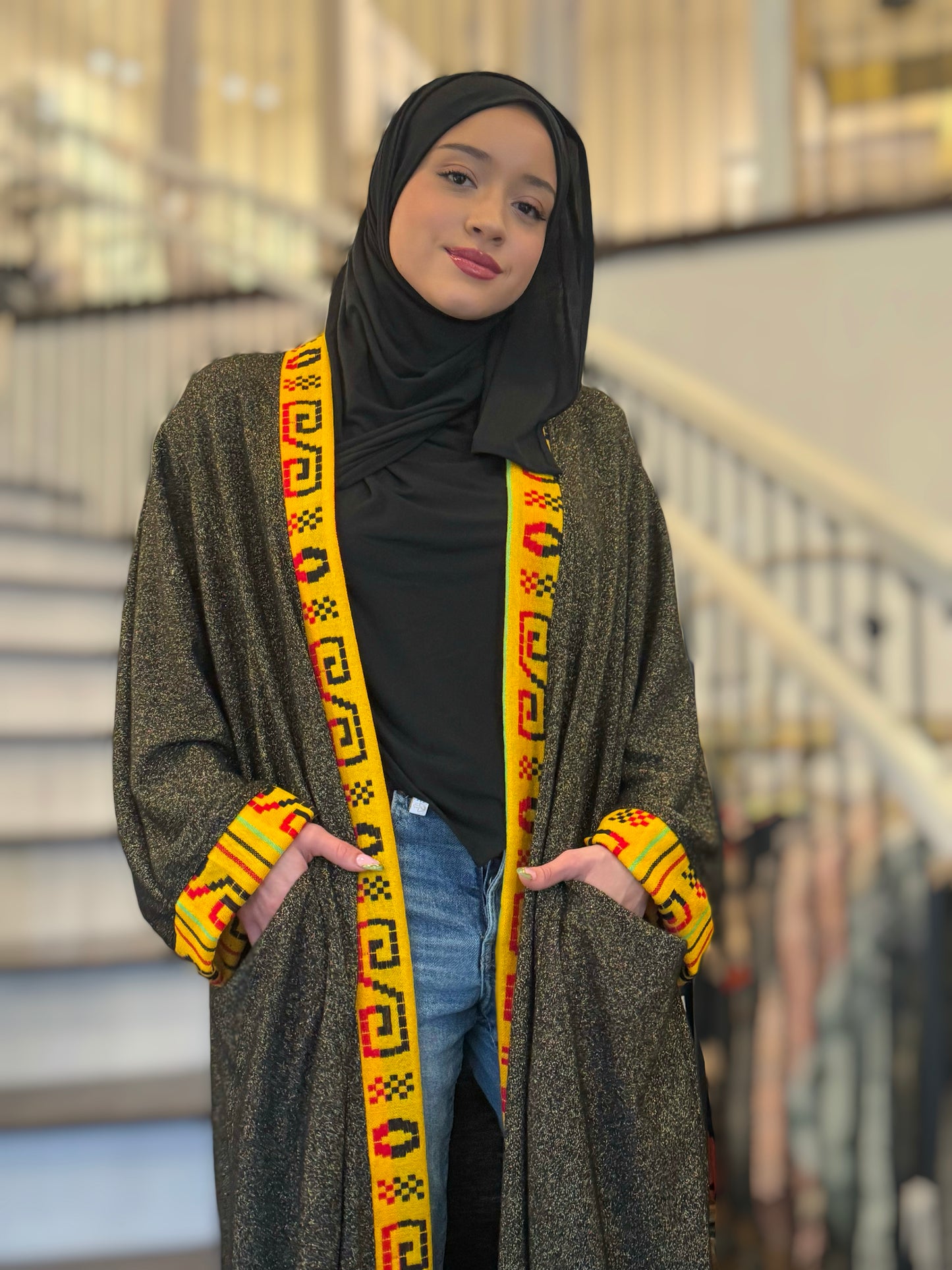 Guadalupe Sweater Knit Abaya – Mexican Gold Metallic