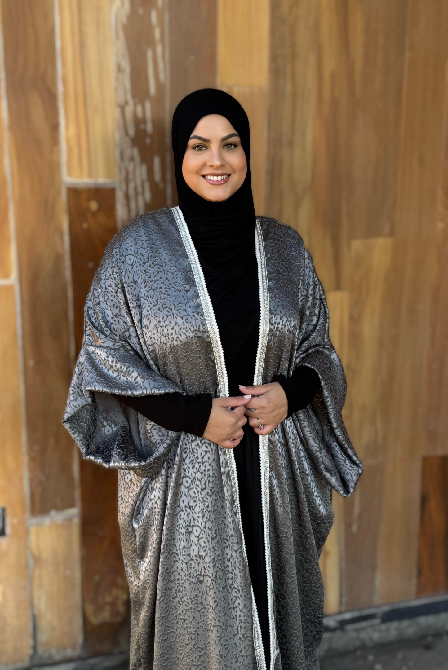 MC Burnout Chiffon Bisht: Steele Grey Pom Poms