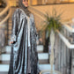 Power Silhouette Abaya - Gun Metal Crushed Stretch Velvet