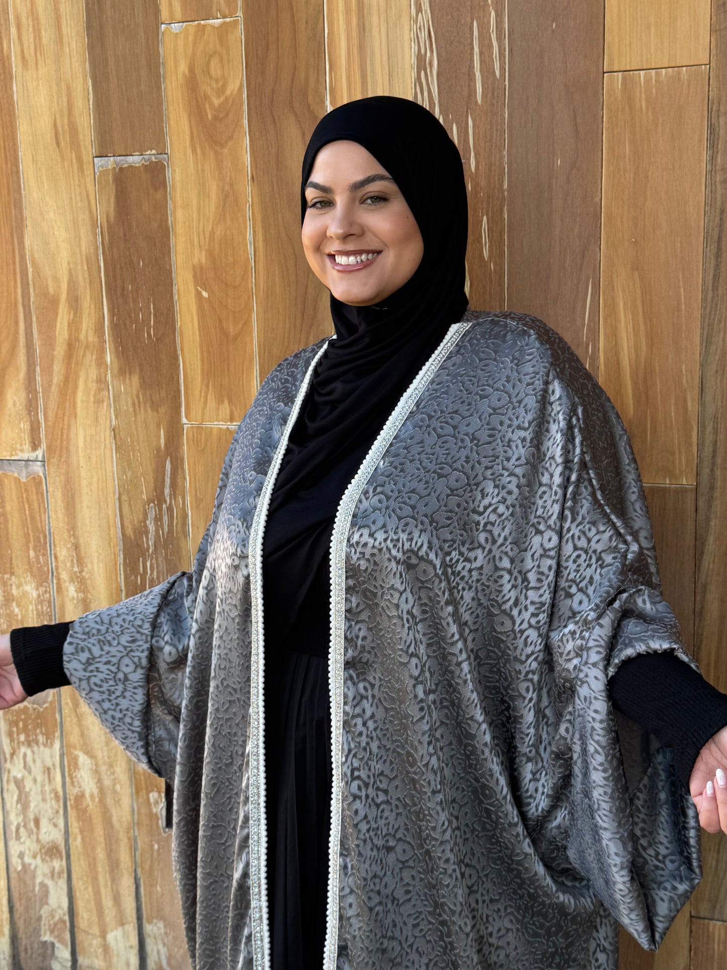 MC Burnout Chiffon Bisht: Steele Grey Pom Poms