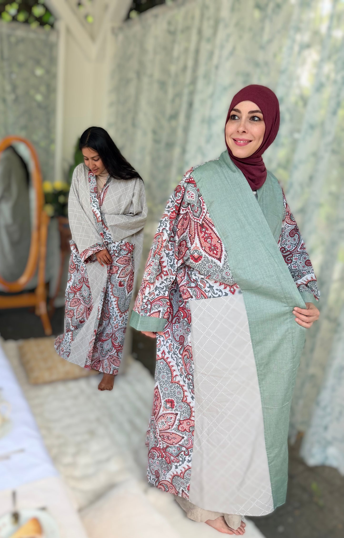 Pocket Anorak Abaya — Eucalyptus & Paisley