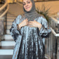 Power Silhouette Abaya - Gun Metal Crushed Stretch Velvet