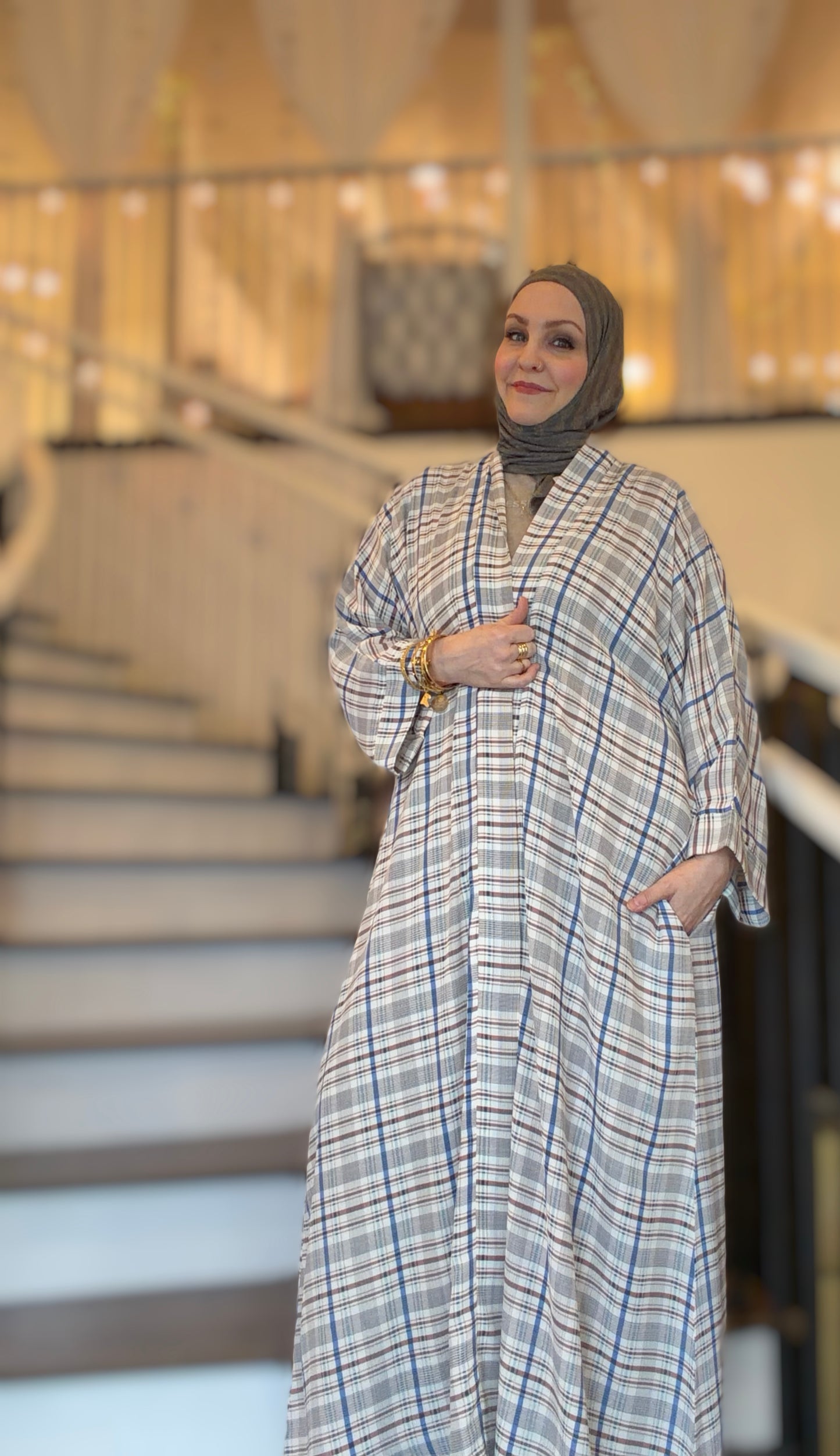 Nour Oversized Abaya - Heritage Coast Plaid