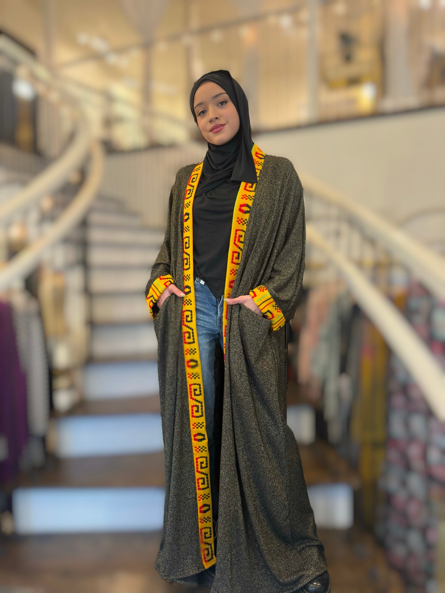 Guadalupe Sweater Knit Abaya – Mexican Gold Metallic