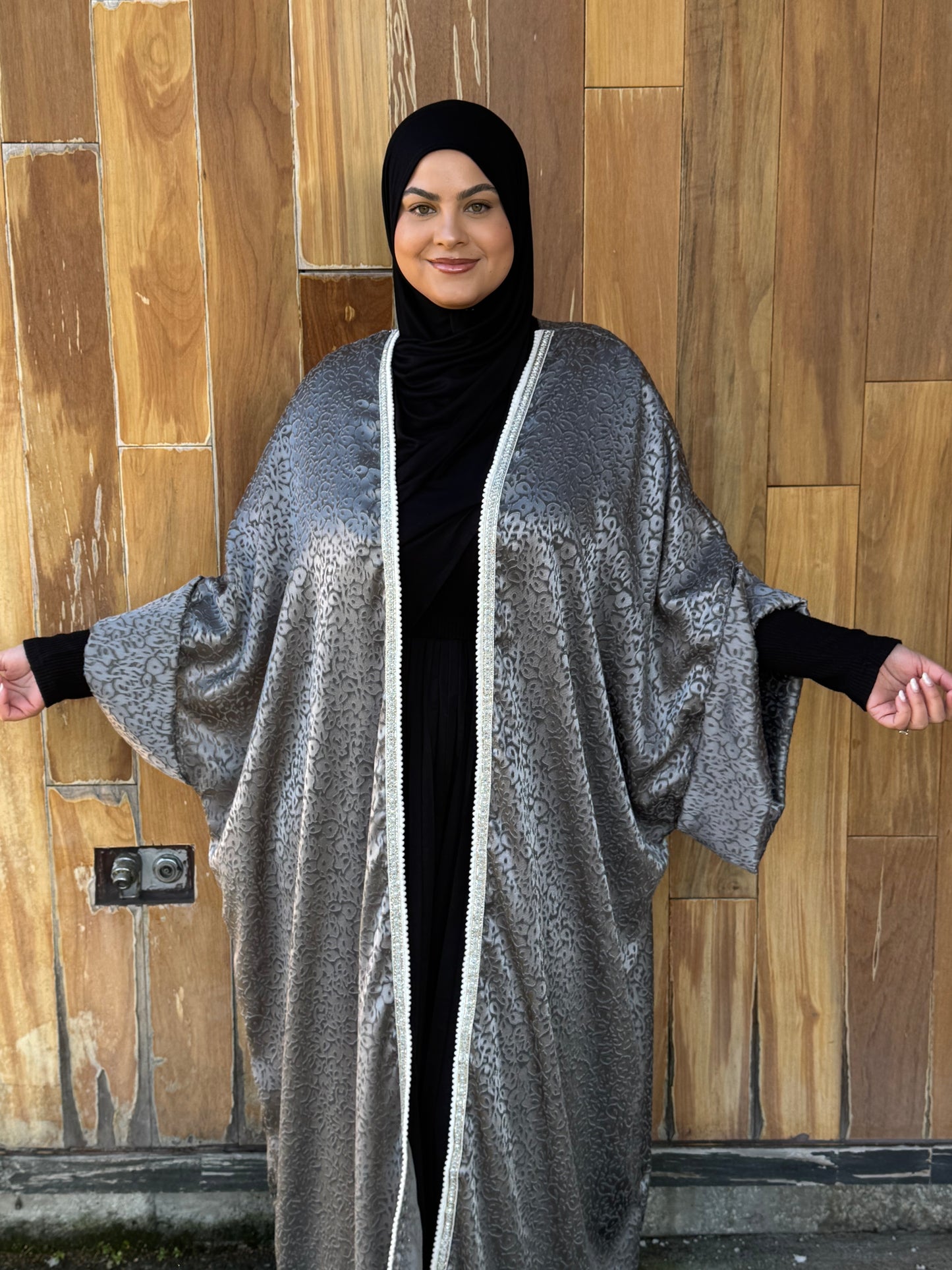 MC Burnout Chiffon Bisht: Steele Grey Pom Poms