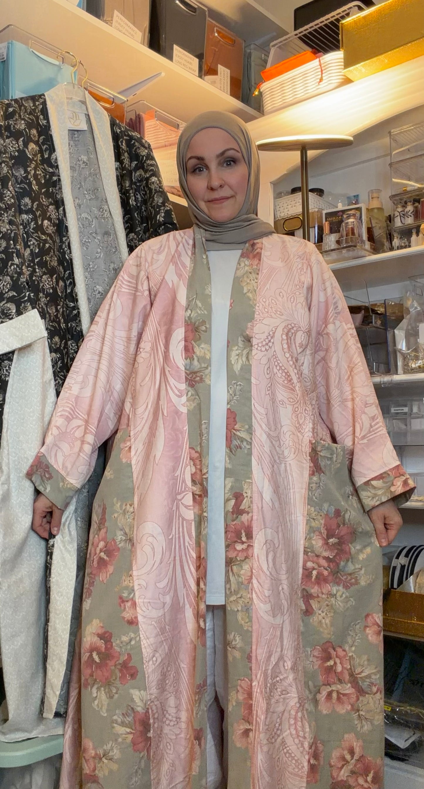 Upcycled Pocket Anorak Abaya — Grand Medallion & Roses