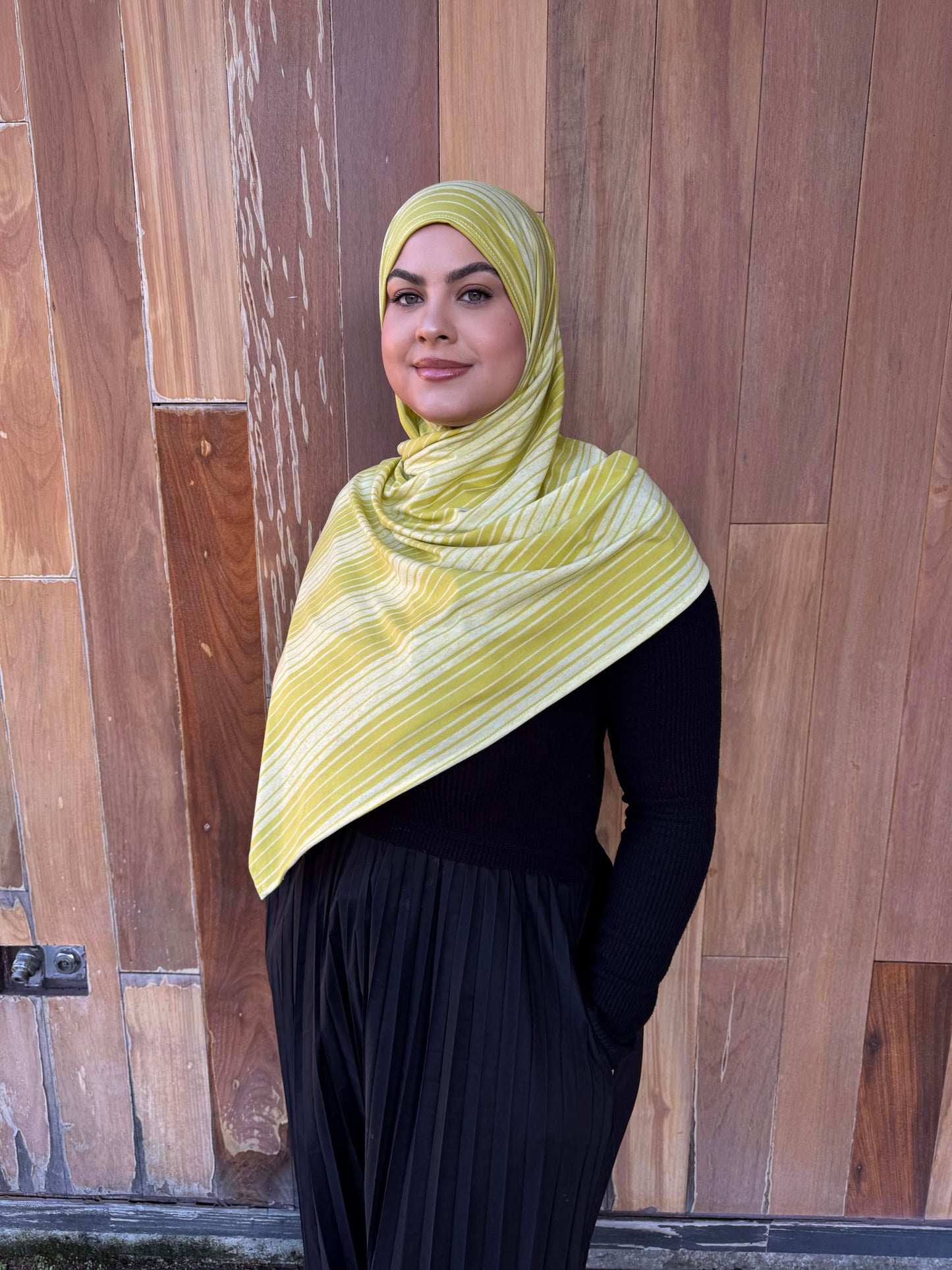 Printed Jersey Hijab: Striped Chartreuse