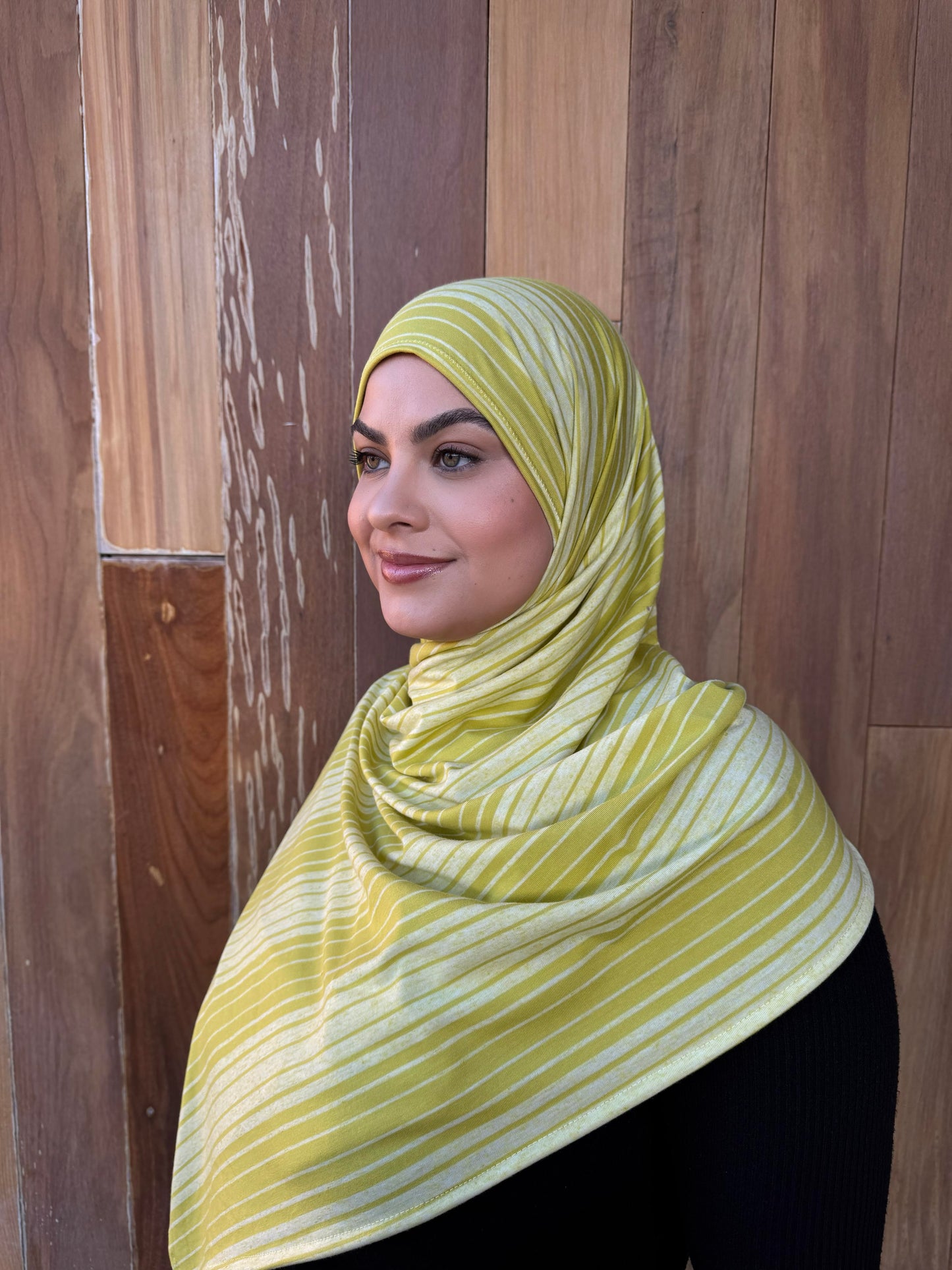 Printed Jersey Hijab: Striped Chartreuse