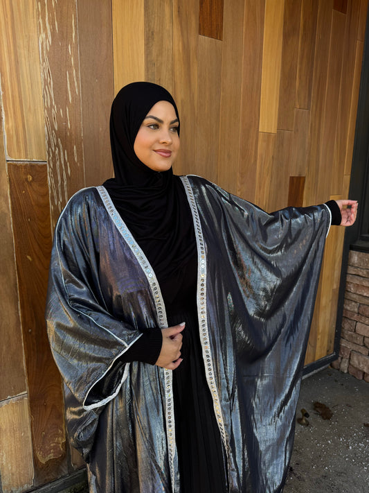 Metallic Oversized Abaya - Eid Collection: Silver & Black