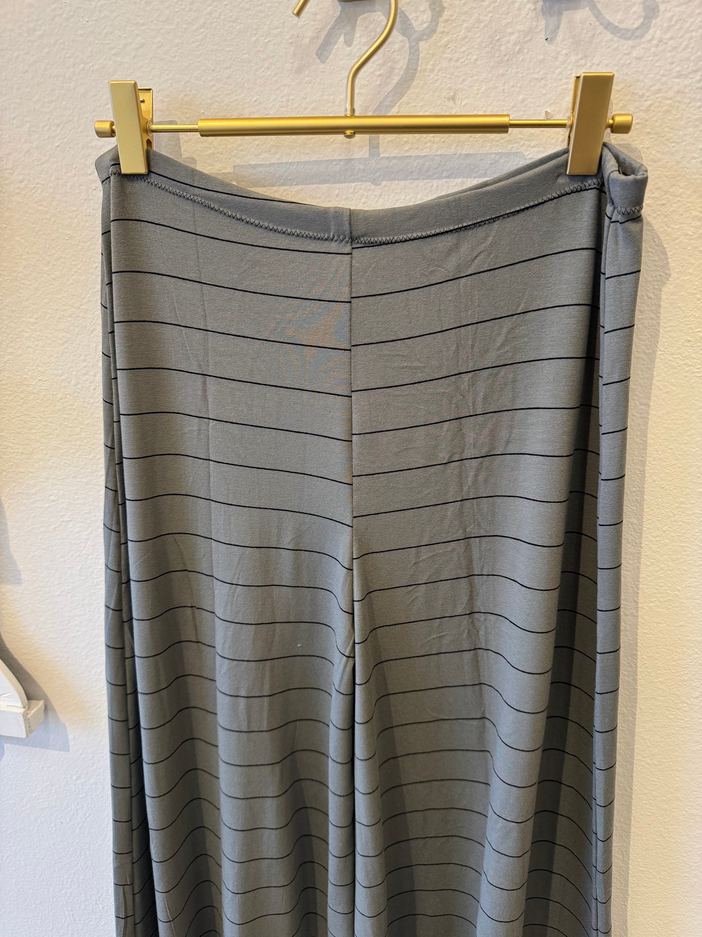 Jersey Palazzo Pant: Striped Dark Sage