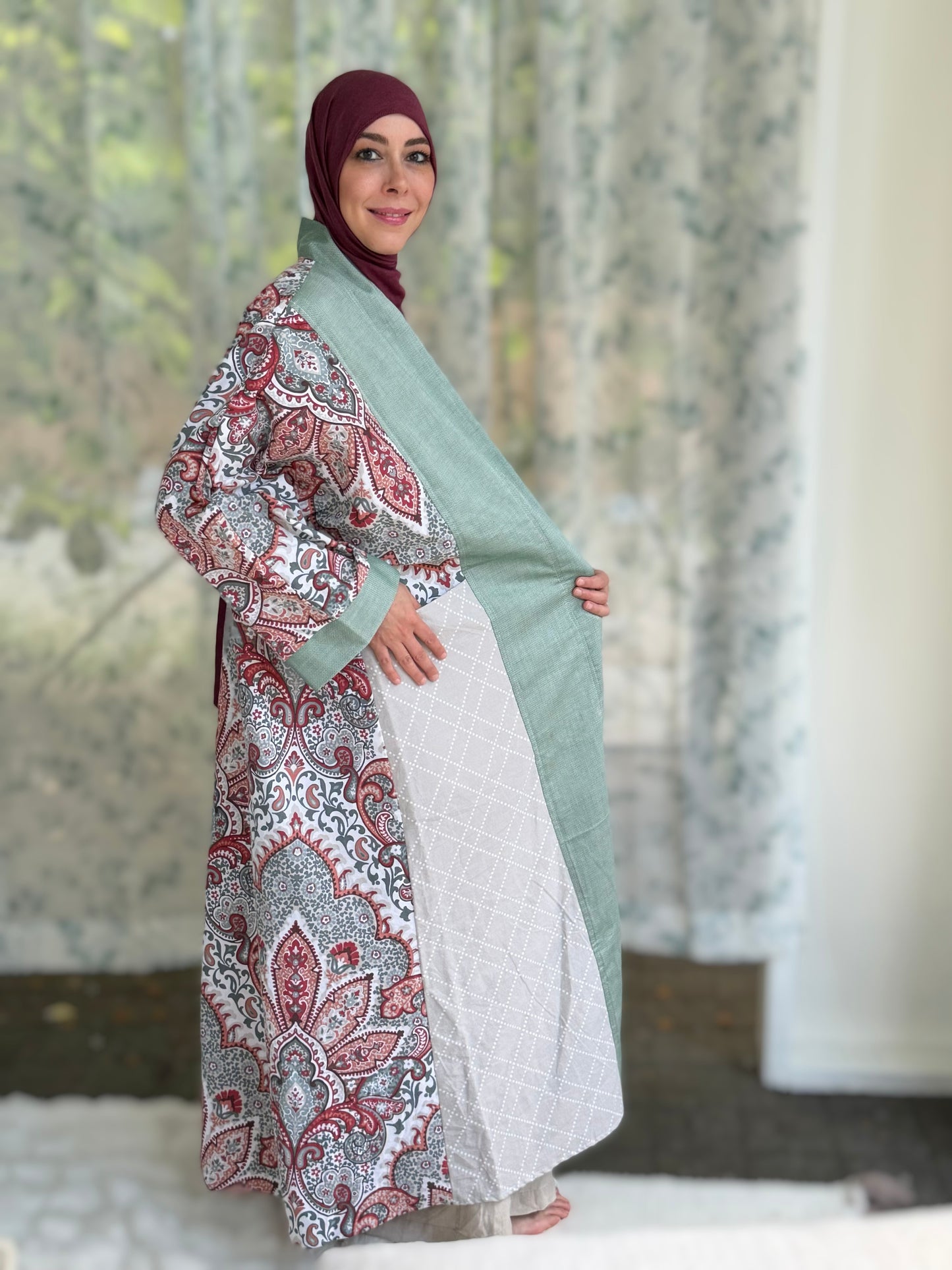 Pocket Anorak Abaya — Eucalyptus & Paisley