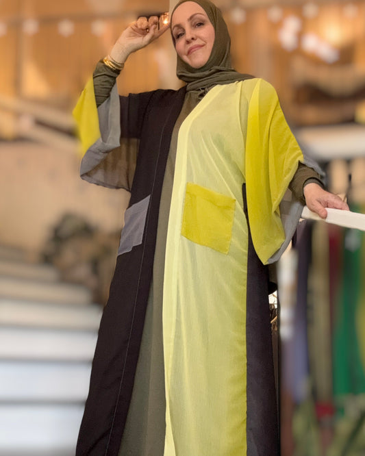 Signature MC Kimono: Black Grey Yellow Fade