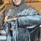 Power Silhouette Abaya - Gun Metal Crushed Stretch Velvet