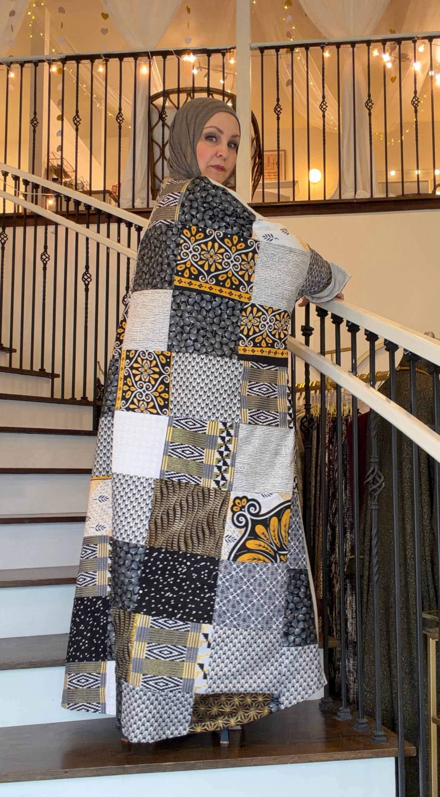 One-of-One | The Power Silhouette Abaya - Black & White Patchwork (Upcycled)