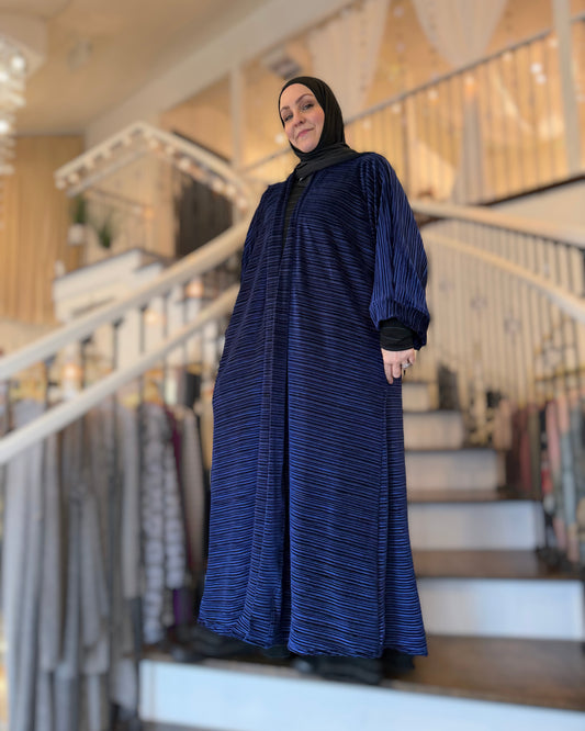 Nour Oversized Abaya - Cobalt Blue Pleated Stretch Velvet