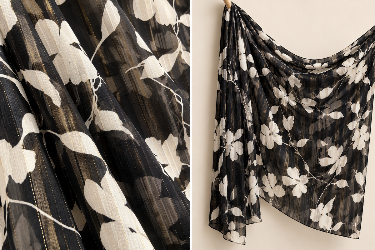 Satin Stripe Chiffon Hijab: Midnight Filigree
