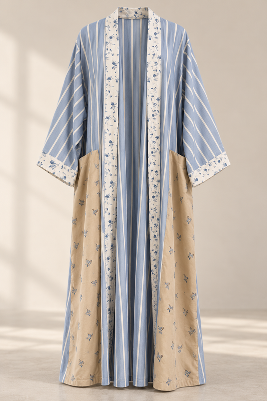 Upcycled Pocket Anorak Abaya — Blue Willow