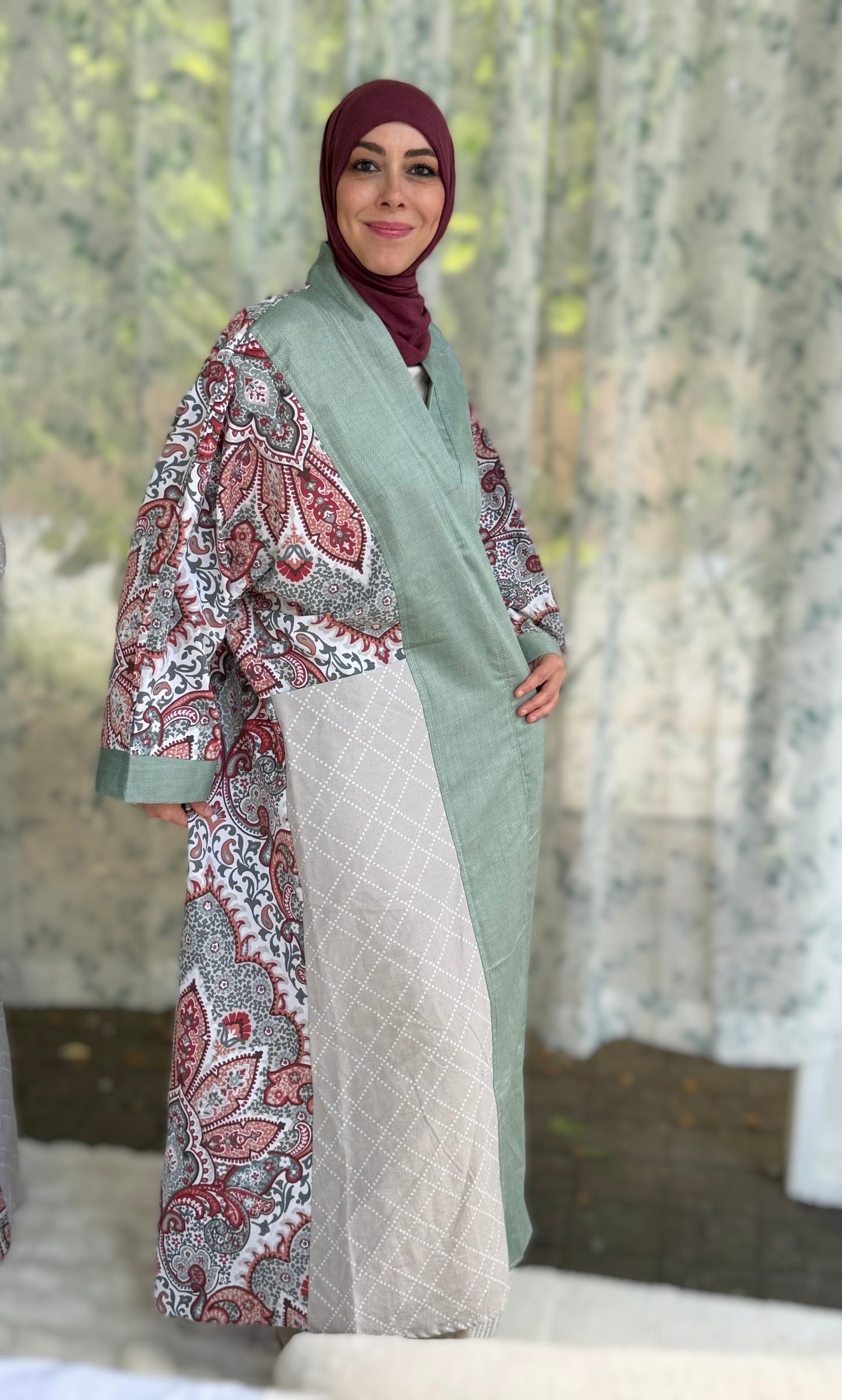 Pocket Anorak Abaya — Eucalyptus & Paisley