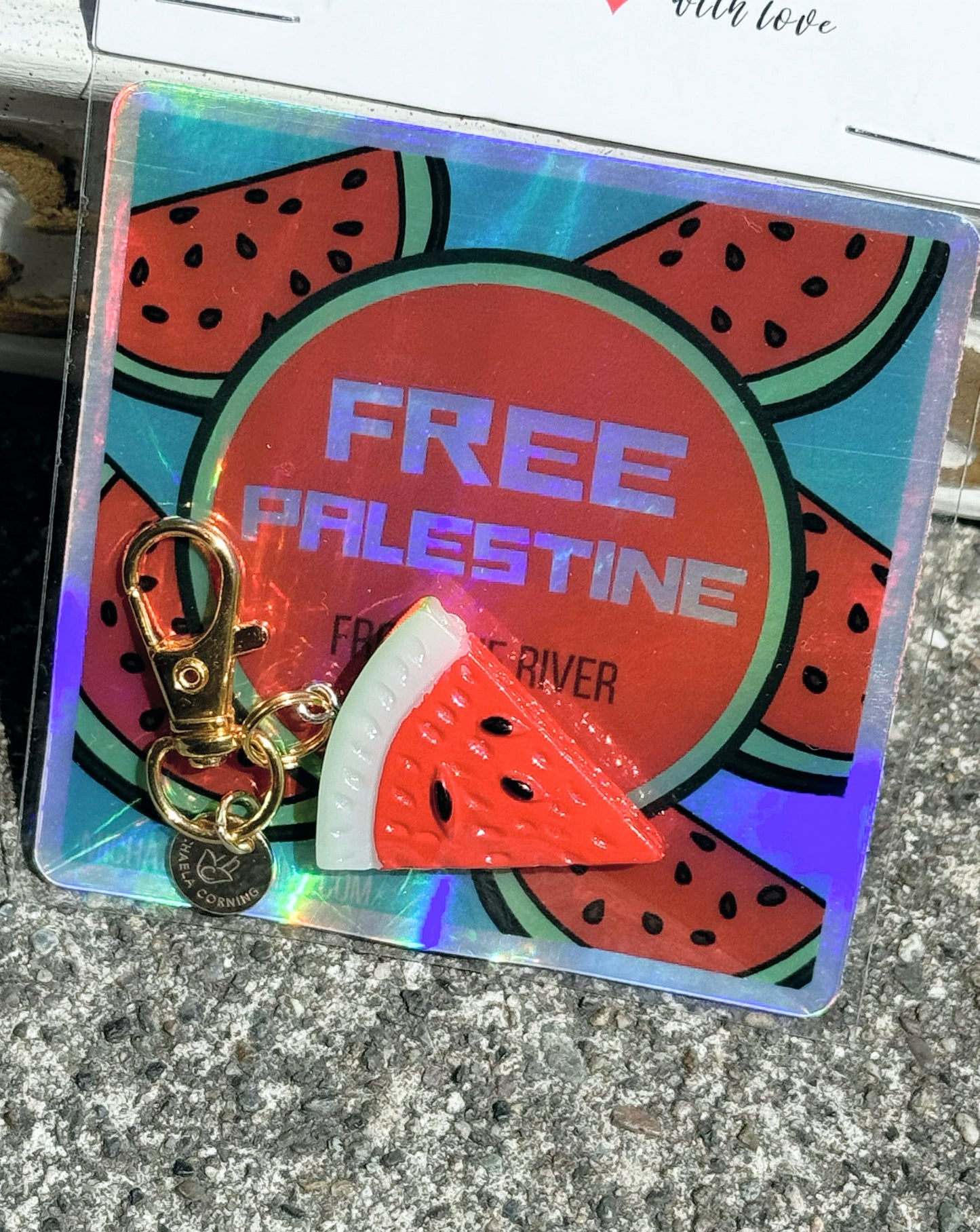 Freedom Watermelon Keychain + Vibrant Holographic Sticker