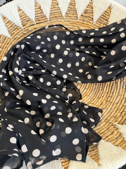 Chiffon Hijab: Classic Black and Beige Polka Dot