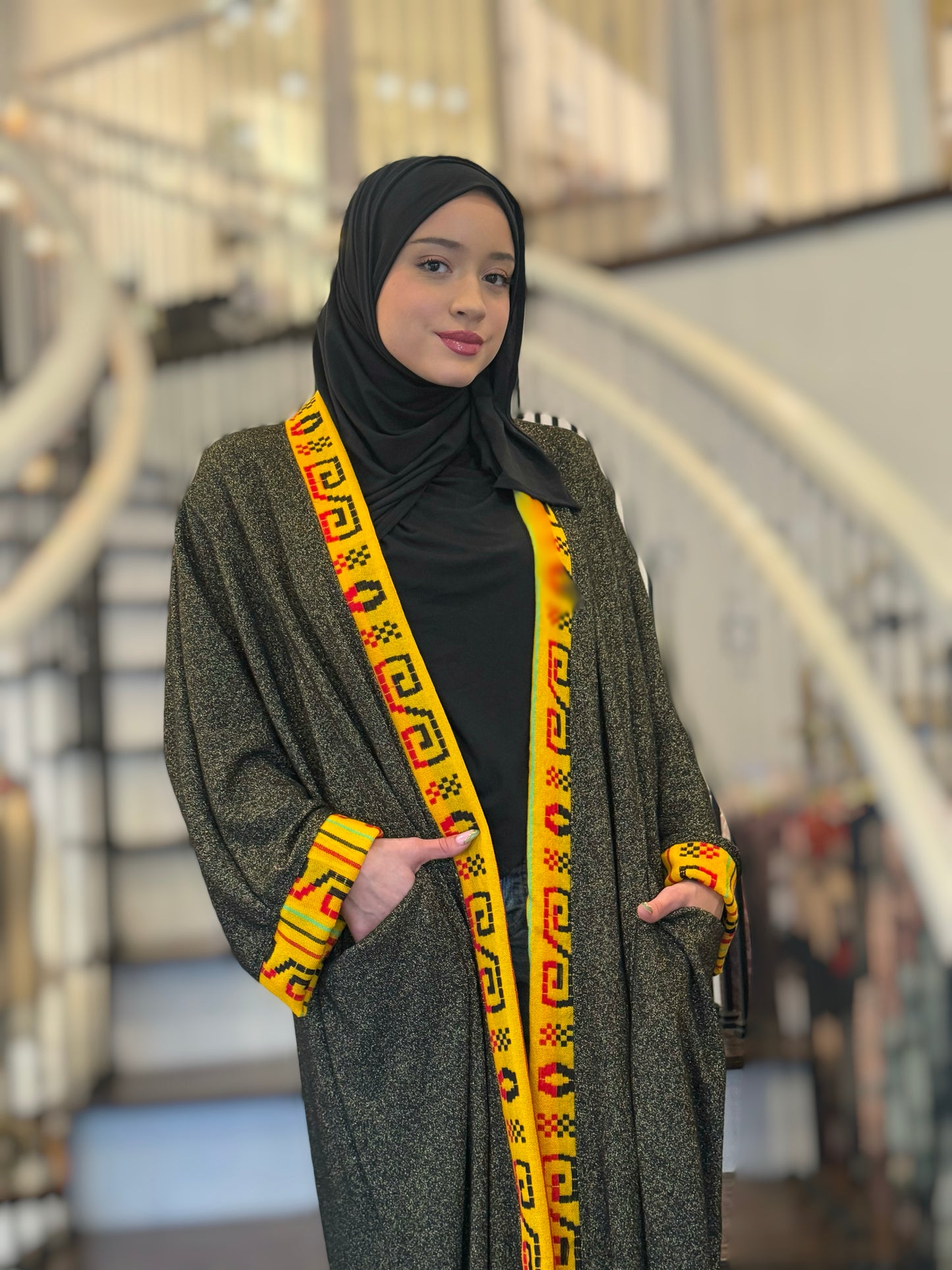 Guadalupe Sweater Knit Abaya – Mexican Gold Metallic