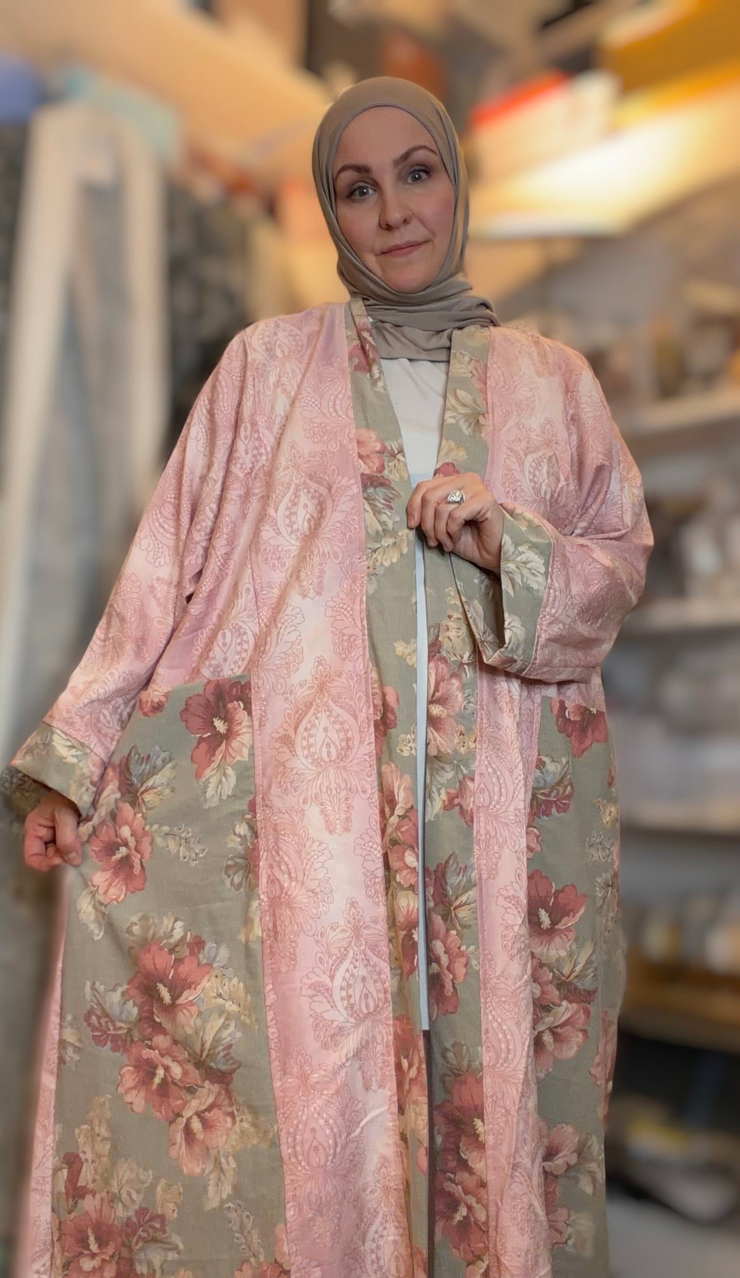 Upcycled Pocket Anorak Abaya — Petite Medallion & Roses