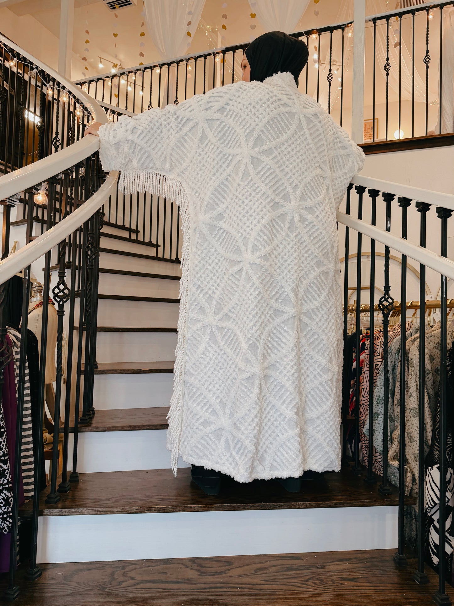 Up-cycled Nour Abaya - Ivory Heirloom Fringe
