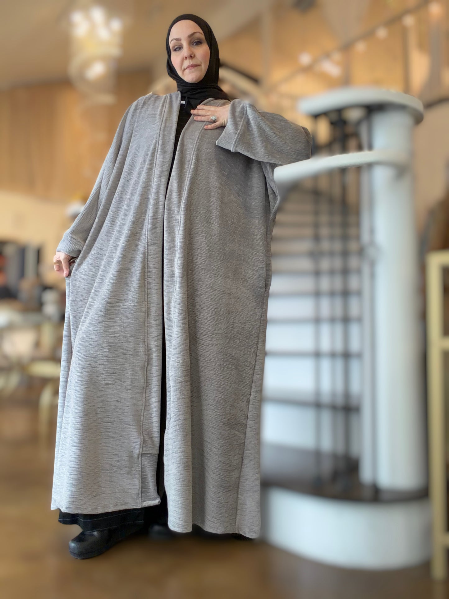 Nour Oversized Abaya - Plush Plisse Velour