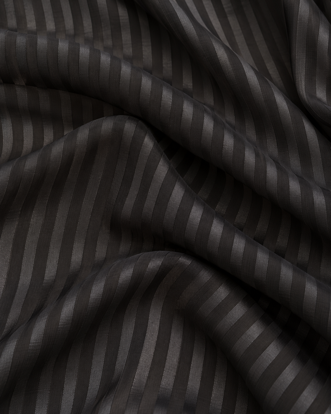 Satin Stripe Chiffon Hijab: Jet Black Elegance