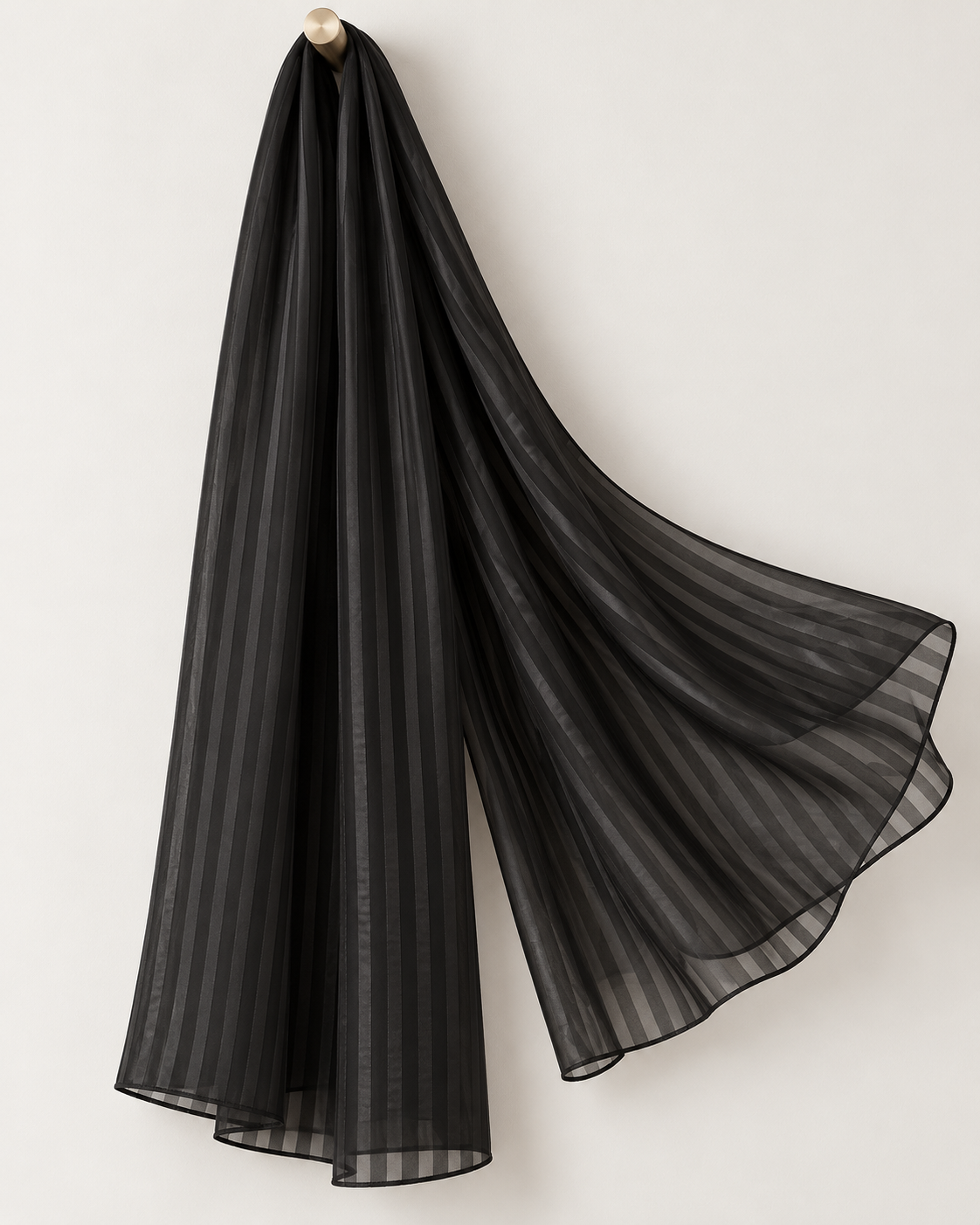 Satin Stripe Chiffon Hijab: Jet Black Elegance