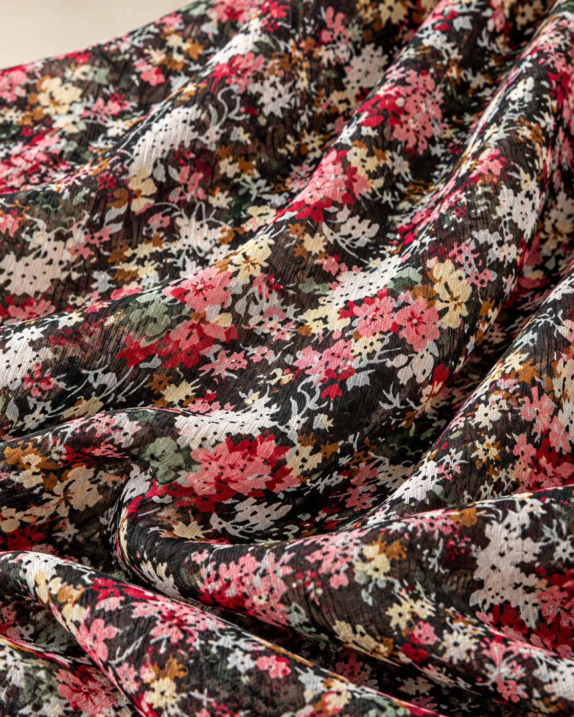 Crinkle Chiffon Hijab: Midnight Wildflower
