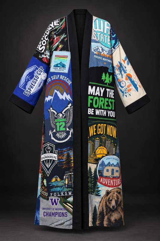 Upcycled Graphic Tee Abaya — Pacific Northwest | Threads of Renewal 2026