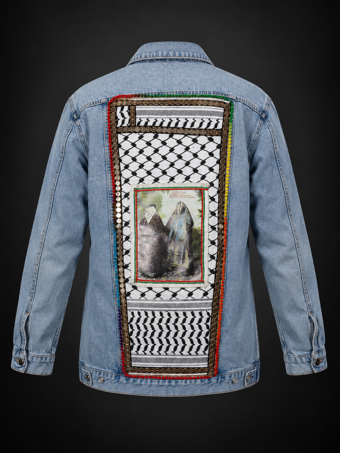 Palestine: Memory & Witness — Light Wash Denim Kuffiya Jacket