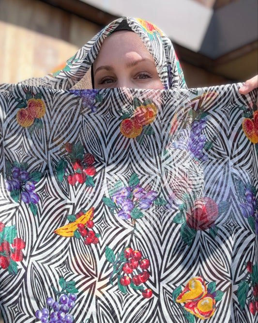 100% Silk Chiffon Hijab: Italian Summer Fruit