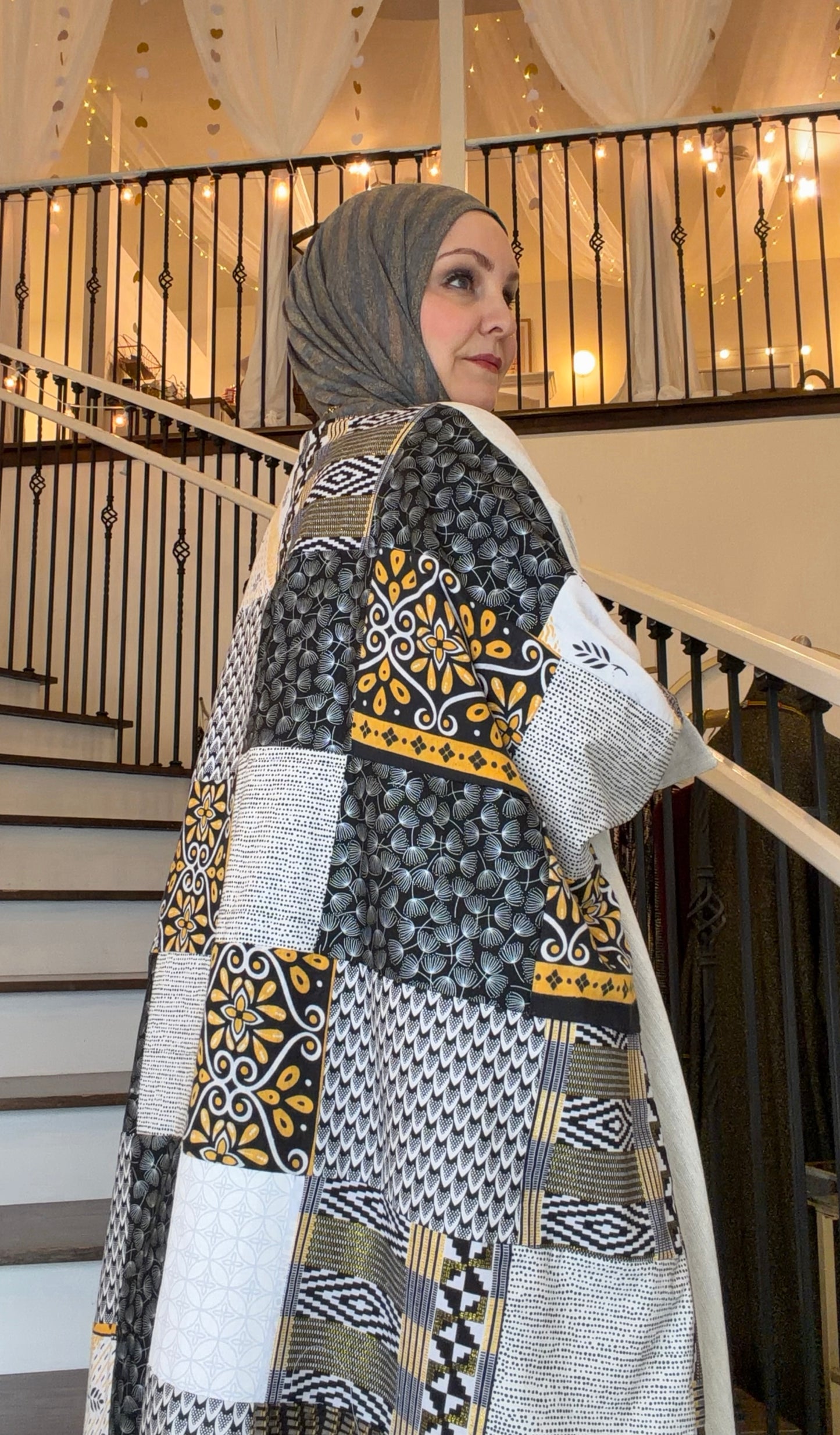One-of-One | The Power Silhouette Abaya - Black & White Patchwork (Upcycled)