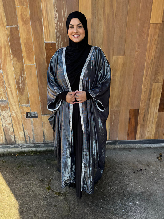 Metallic Oversized Abaya - Eid Collection: Silver & Black