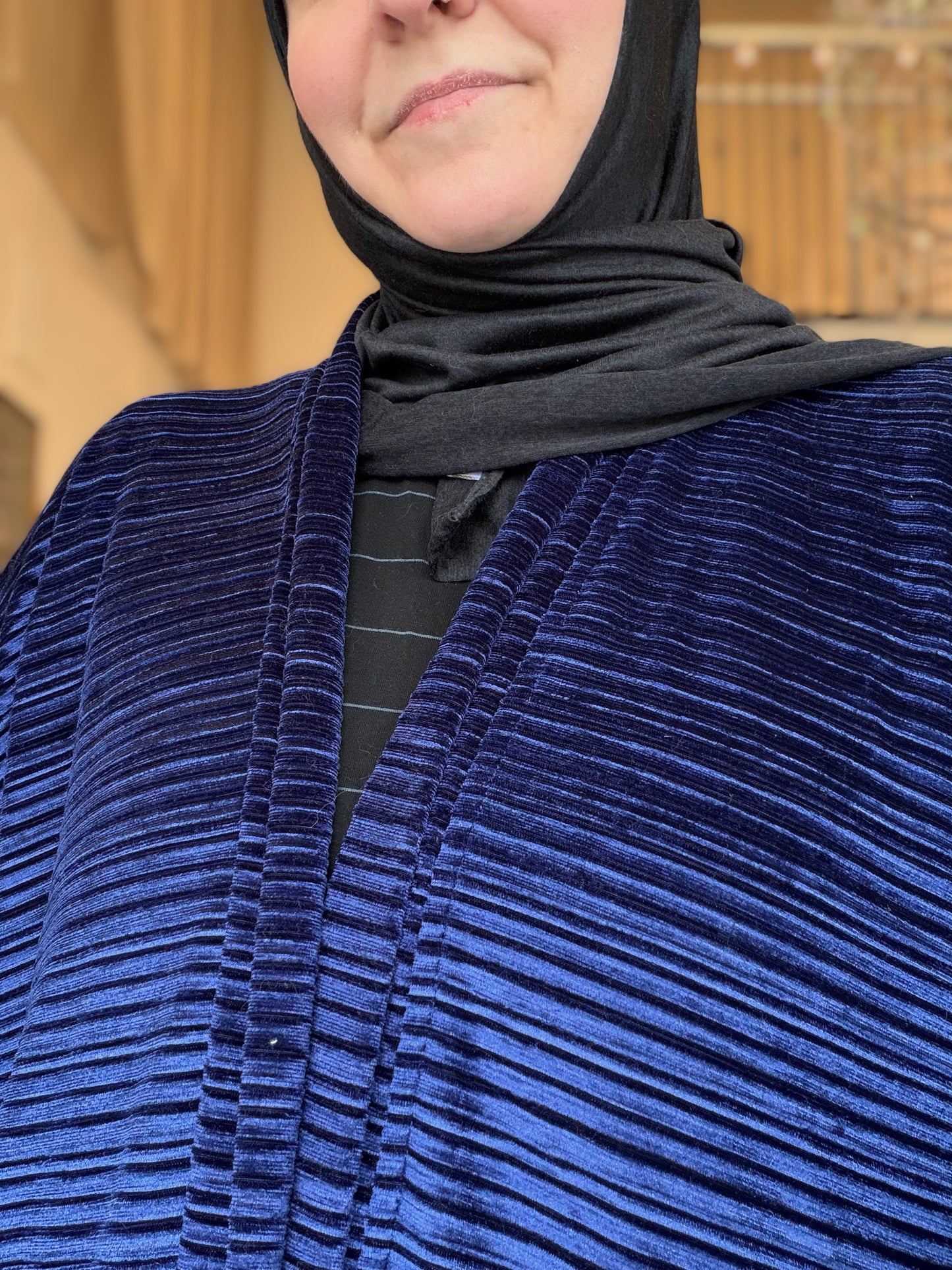 Nour Oversized Abaya - Cobalt Blue Pleated Stretch Velvet