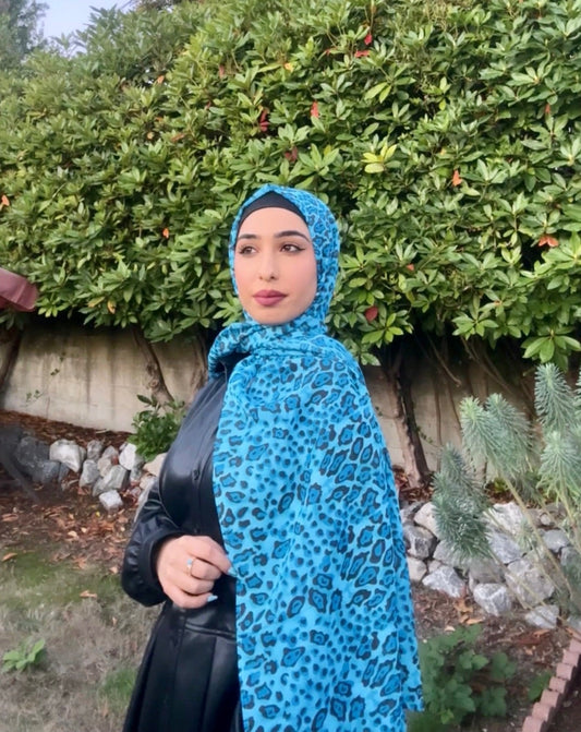 Chiffon Hijab: Blue Diamond Leopard