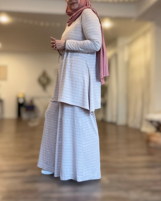 Jersey Palazzo Pant: Blush Heather Stripe
