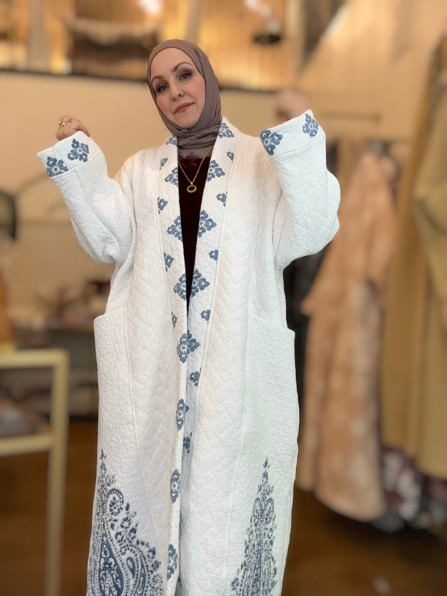 Up-cycled Pocket Anorak Abaya - Indigo Paisley