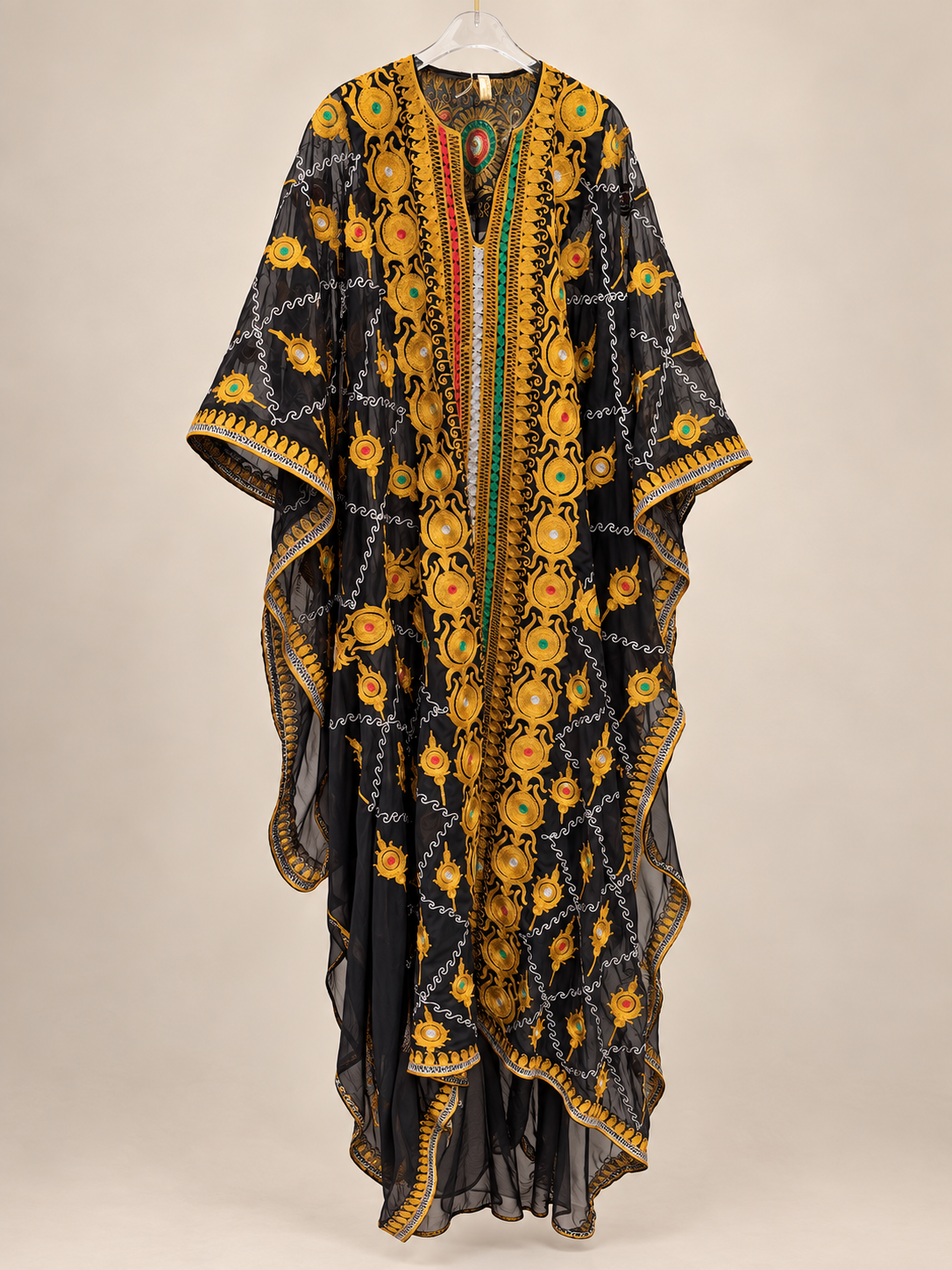 Traditional Kuwaiti Thobe — Gold & Black Brocade Lace