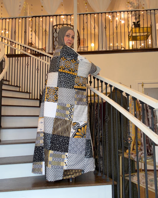 One-of-One | The Power Silhouette Abaya - Black & White Patchwork (Upcycled)