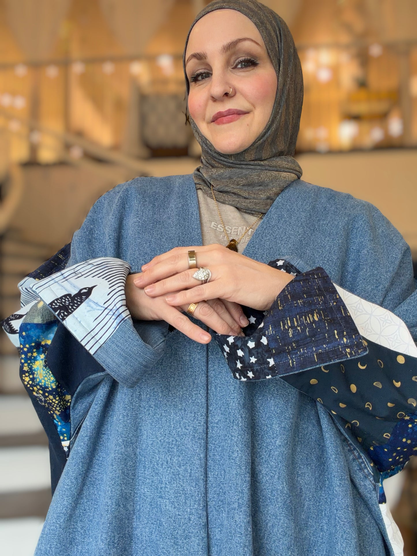 One-of-One | The Power Silhouette Abaya - Denim Patchwork (Upcycled |Tommy Hilfiger Reclaimed)