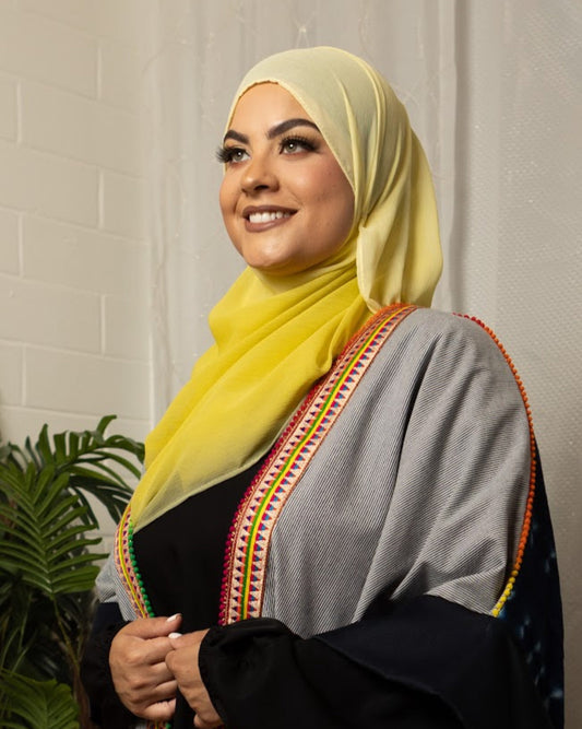 Crinkle Chiffon Hijab: Fade Lemon Yellow Grey